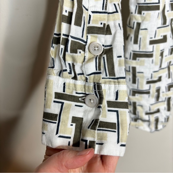 Equipment Femme White Cream Green Geometric Print Linen Button Down Shirt Size S - Picture 6 of 12